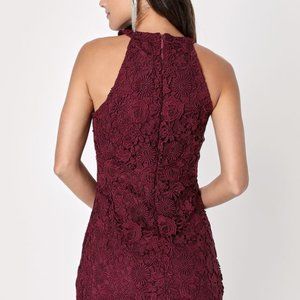 Lulu's Love Poem Burgundy Lace Halter Mini Dress